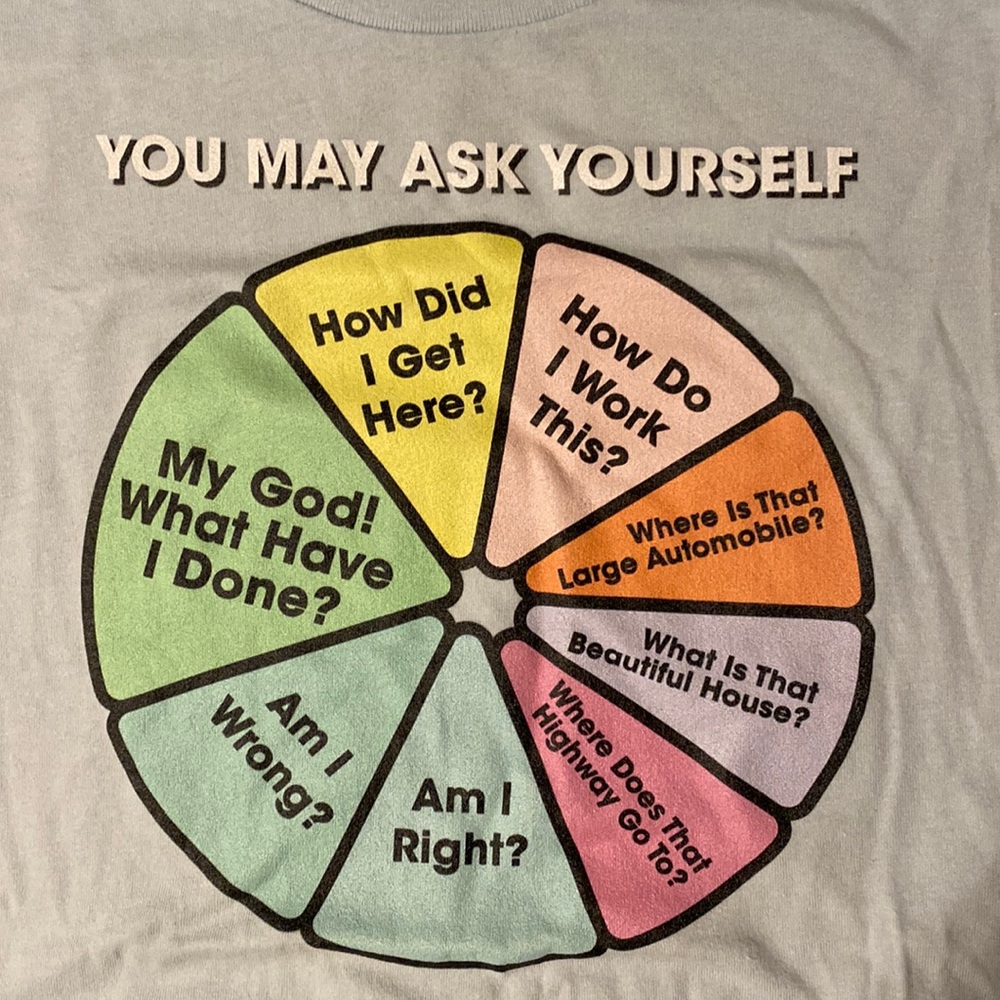 You May Ask Yourself Ladies Med Tee Light Blue